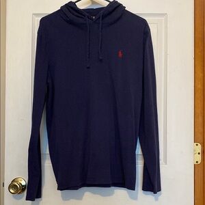 Polo Ralph Lauren Navy Blue Light Hooded Sweatshirt with Red Logo